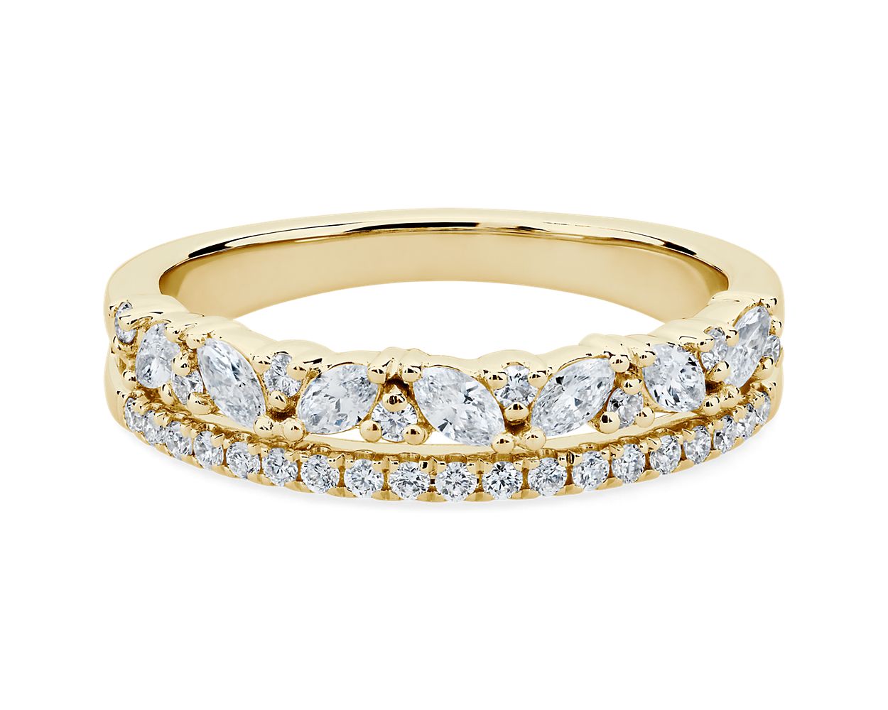 Two Row Diagonal Marquise And Pave Diamond Band in 14k Yellow Gold (3/8 ct)