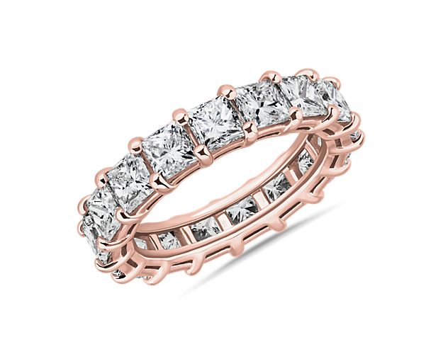 This lab grown diamond princess-cut eternity ring celebrates the brilliance of love, surrounded by the timeless shine of 14k rose gold.