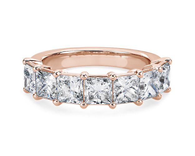 Classic and brilliant, this beautiful lab grown diamond band features seven brilliant princess-cut lab grown diamonds set in enduring 14k rose gold.