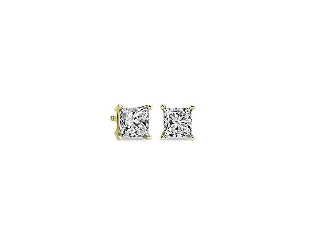 Lab Grown Diamond Princess Cut Stud Earrings in 14k Yellow Gold (1 1/2 ct. tw.)