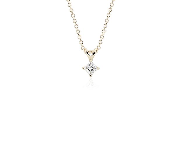 Classically elegant, this cable chain diamond necklace features a striking lab grown princess cut diamond set in 14k yellow gold.