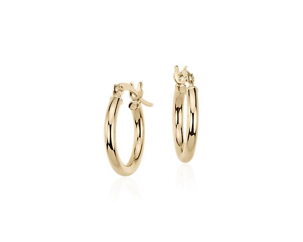 thumbnail image 2 of Goldum NYC 14K Yellow Gold-Plated Sterling Silver Hoop Earrings - 2mm X 14mm 2 of 5