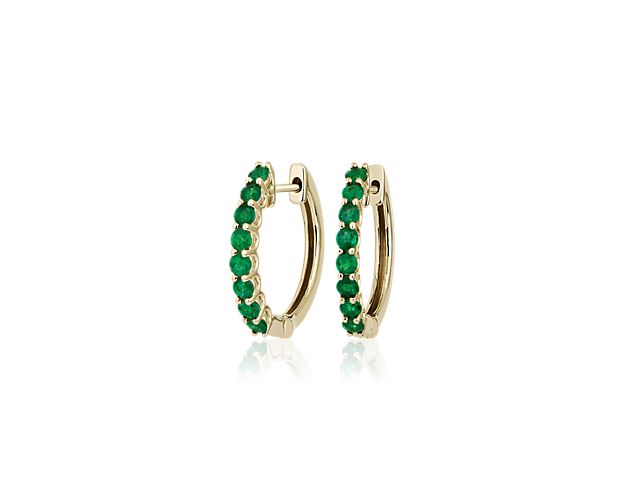 Emerald Hoop Earrings in 14k Yellow Gold