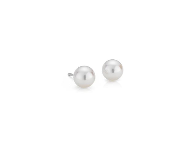 Classic Akoya Cultured Pearl Stud Earrings in 18k White Gold (6-6.5mm)