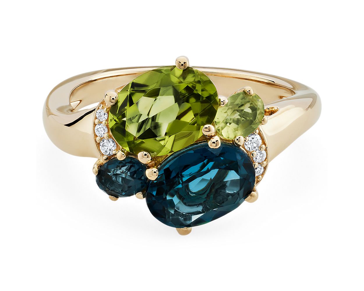 London Blue Topaz and Peridot Cocktail Ring with Diamond Accents in 14k ...