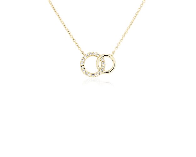 Mini Duet Circle Diamond Necklace in 14k Yellow Gold