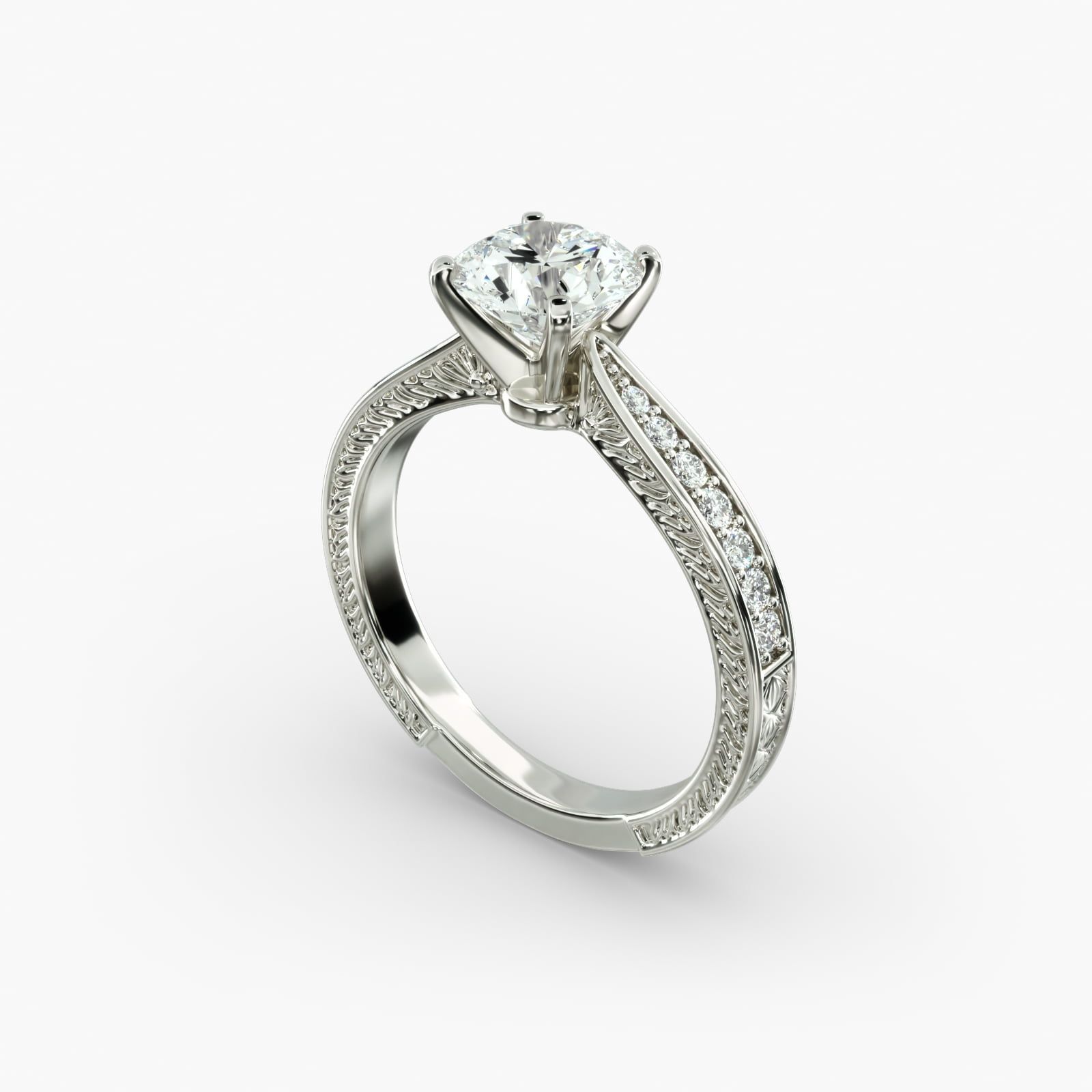 Hand Engraved Micropave Diamond Engagement Ring in Platinum 1 6 ct. tw