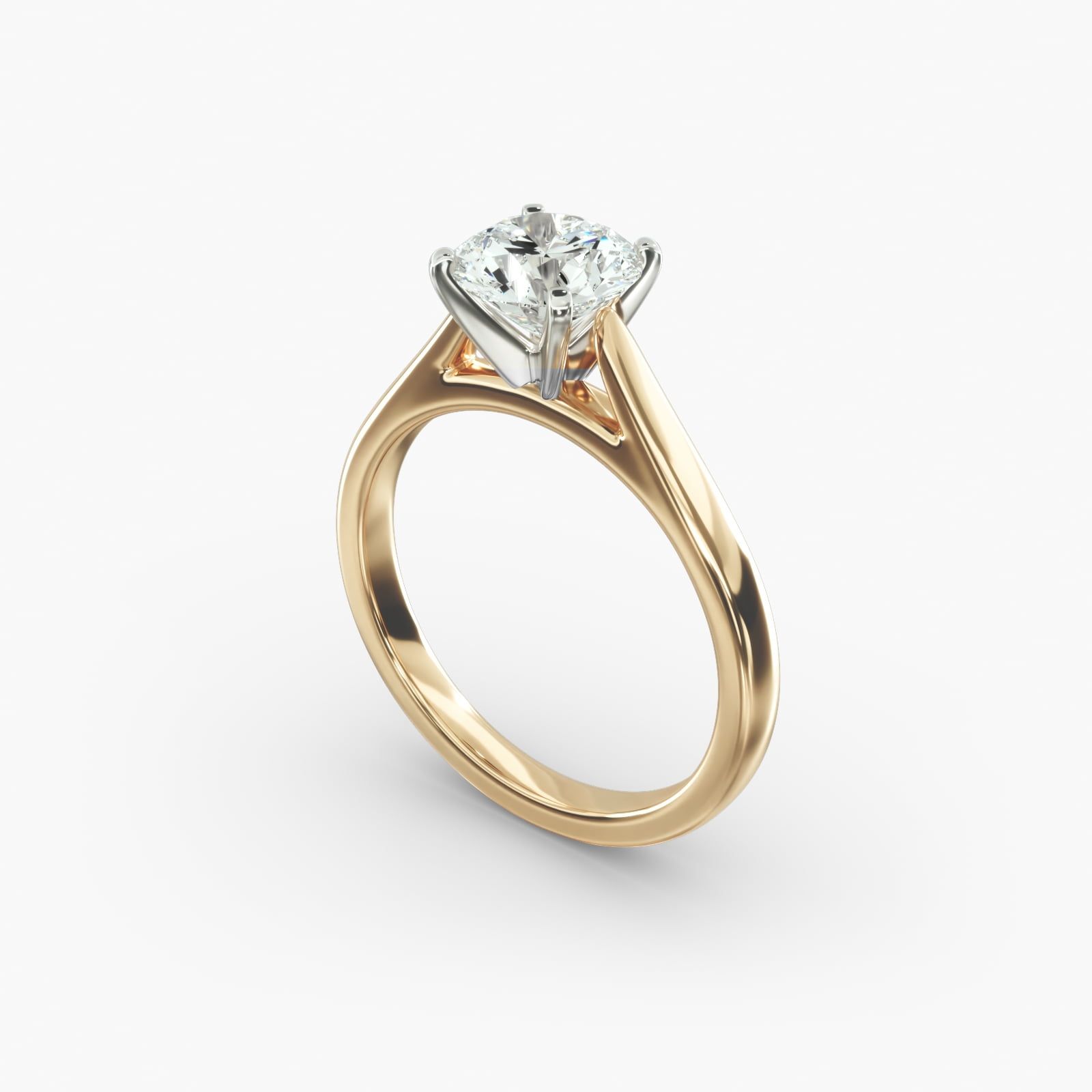 Tapered Cathedral Solitaire Engagement Ring in 18k Yellow Gold