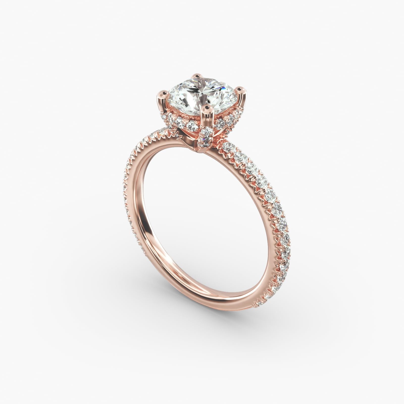 Blue Nile Studio Petite French Pave Crown Diamond Engagement Ring in 14k Rose Gold 1 3 ct. tw