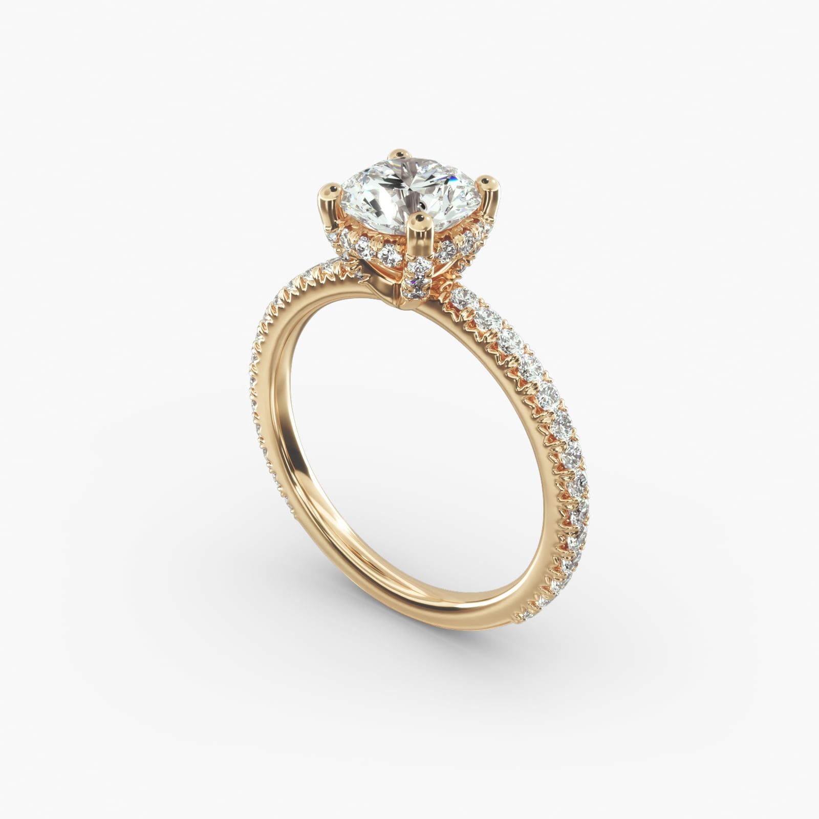 Blue Nile Studio Petite French Pave Crown Diamond Engagement Ring in 18k Yellow Gold 1 3 ct. tw