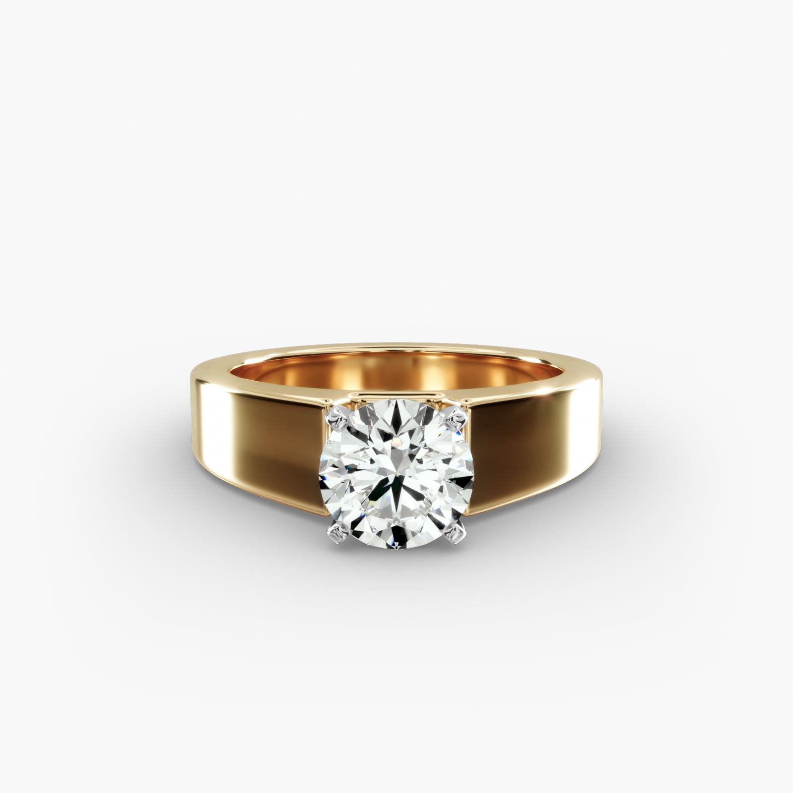 Wide yellow gold band with solitaire diamond cheap
