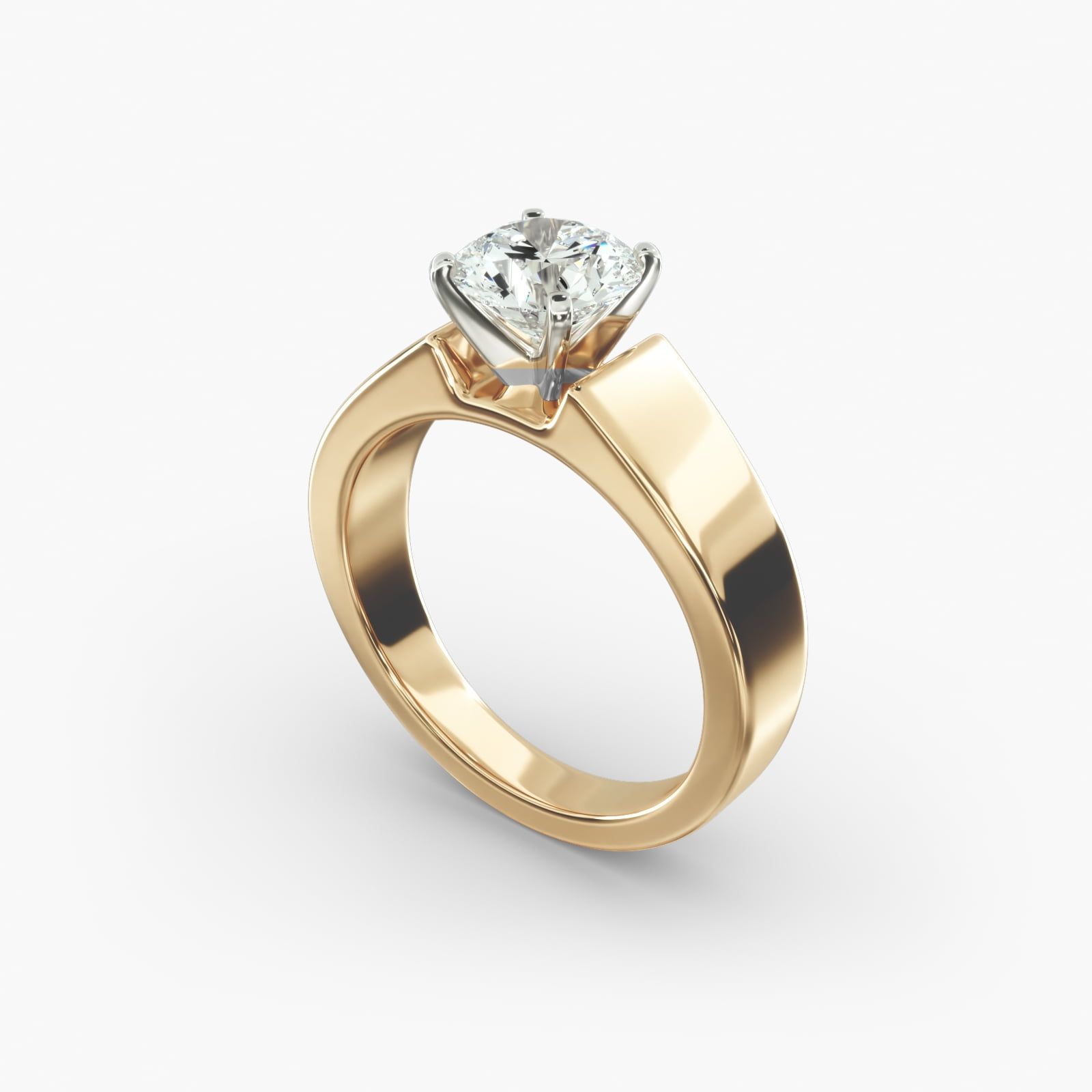 Wide Band Solitaire Engagement Ring in 18k Yellow Gold 5mm