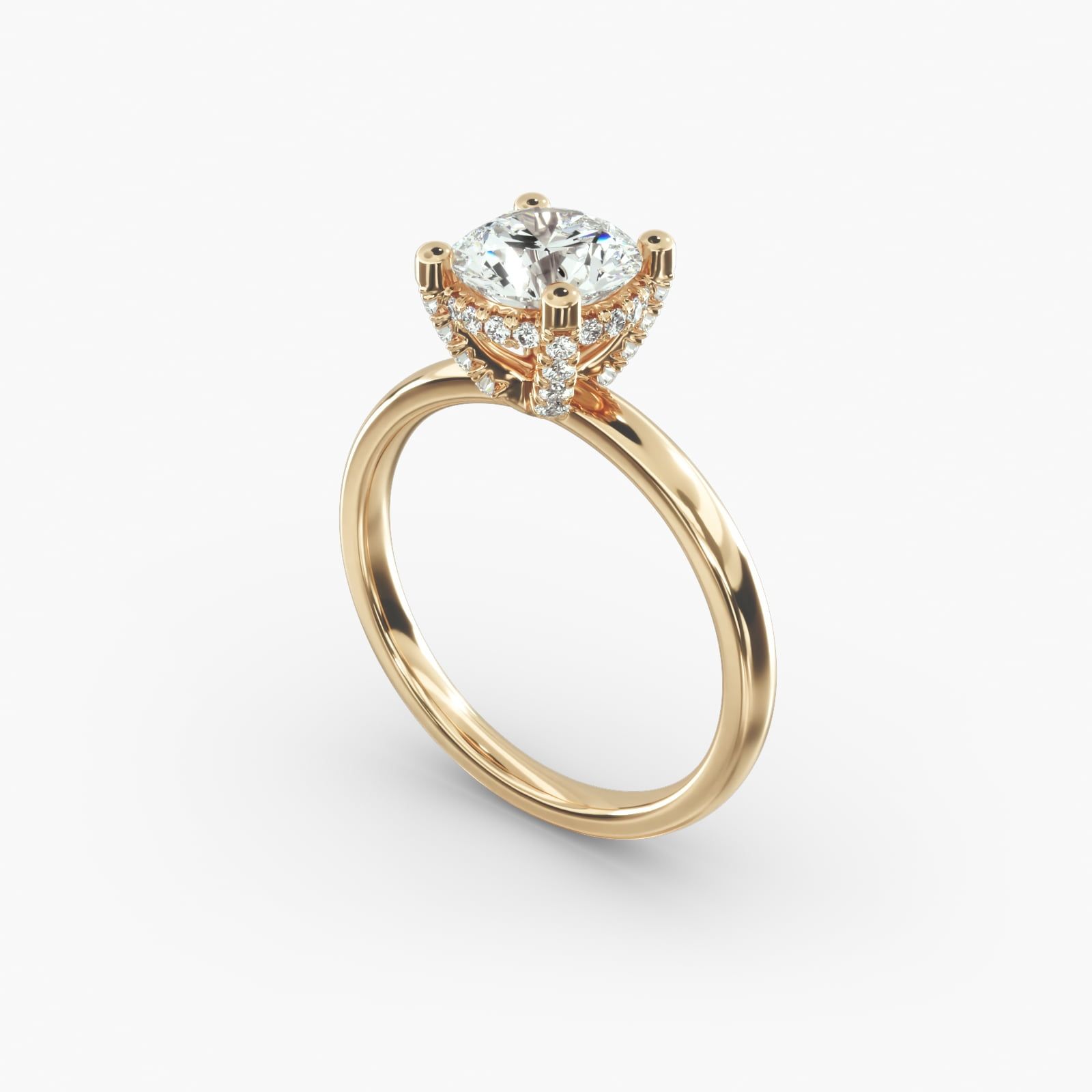 Blue Nile Studio French Pave Diamond Crown Solitaire Engagement Ring in 14K Yellow Gold 1 6 ct. tw