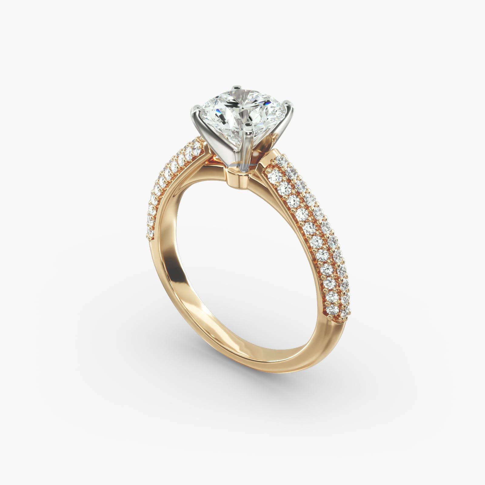 Trio MicroPave Diamond Engagement Ring in 18k Yellow Gold 1 3 ct. tw