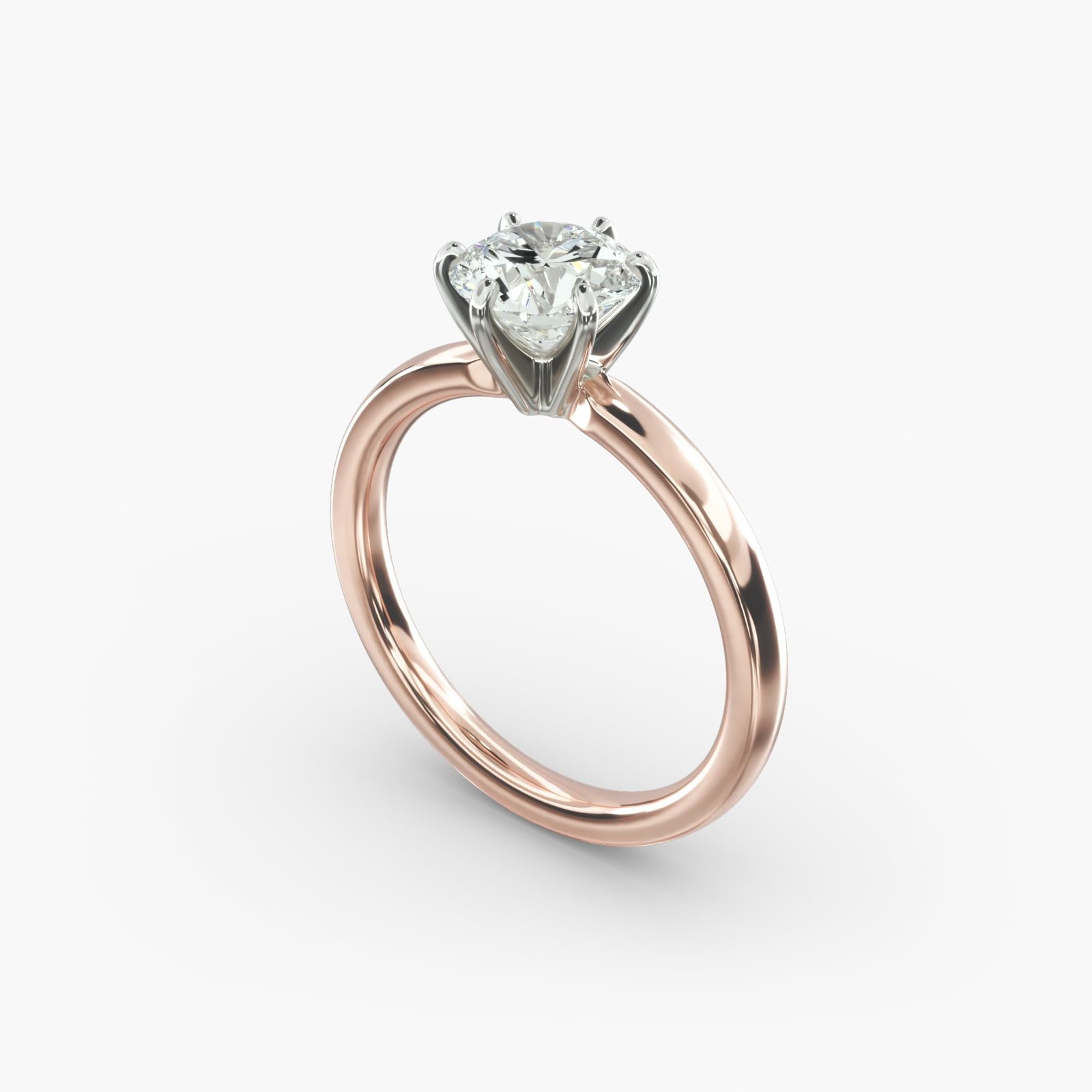 Six Prong Low Dome Comfort Fit Solitaire Engagement Ring in 14k Rose Gold 2mm