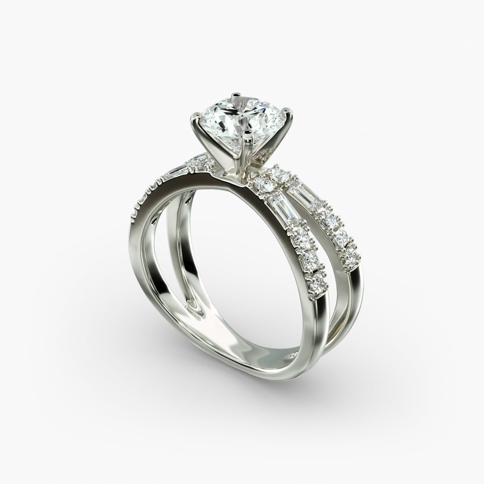 Dot Dash Split Shank Diamond Engagement Ring in 14k White Gold