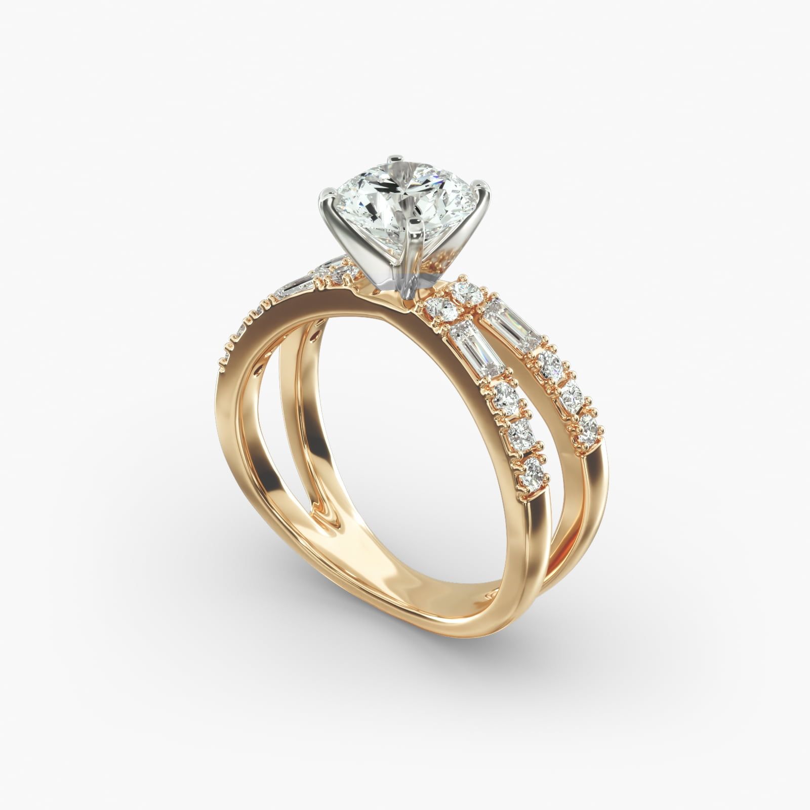 Dot Dash Split Shank Diamond Engagement Ring in 14k Yellow Gold