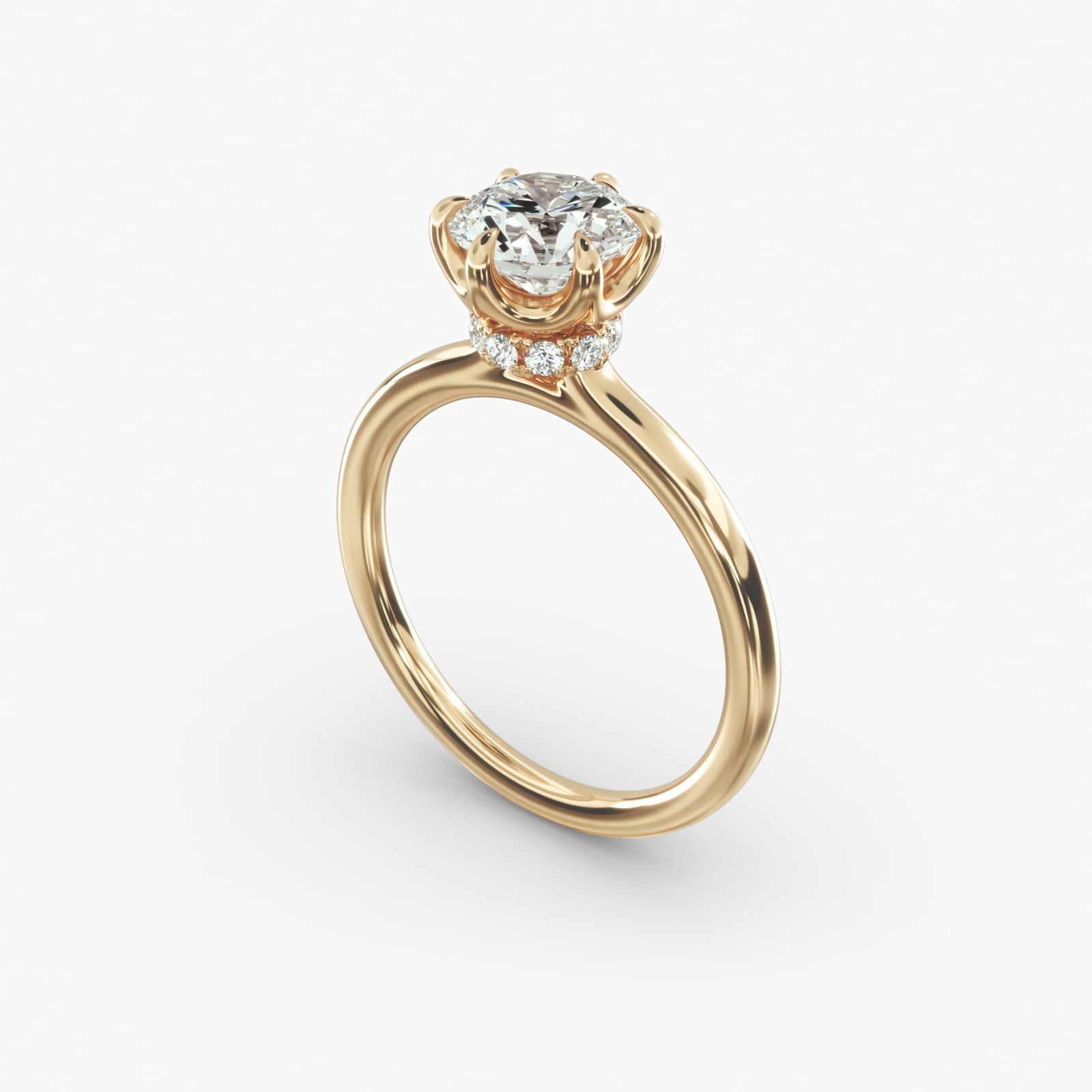 Six Prong Solitaire Plus Hidden Halo Diamond Engagement Ring in 14K Yellow Gold