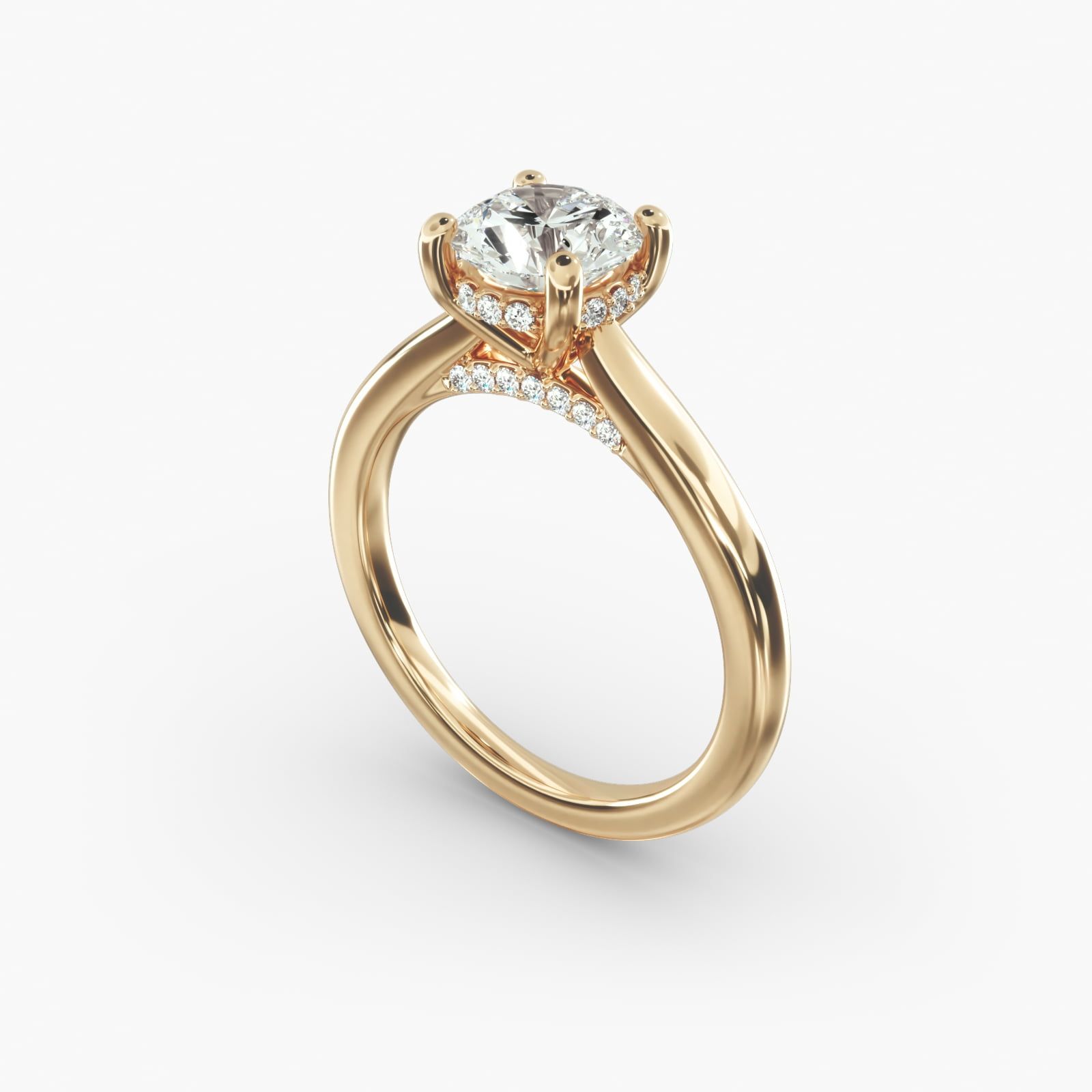 Petite Hidden Halo Solitaire Plus Diamond Engagement Ring in 18k Yellow Gold