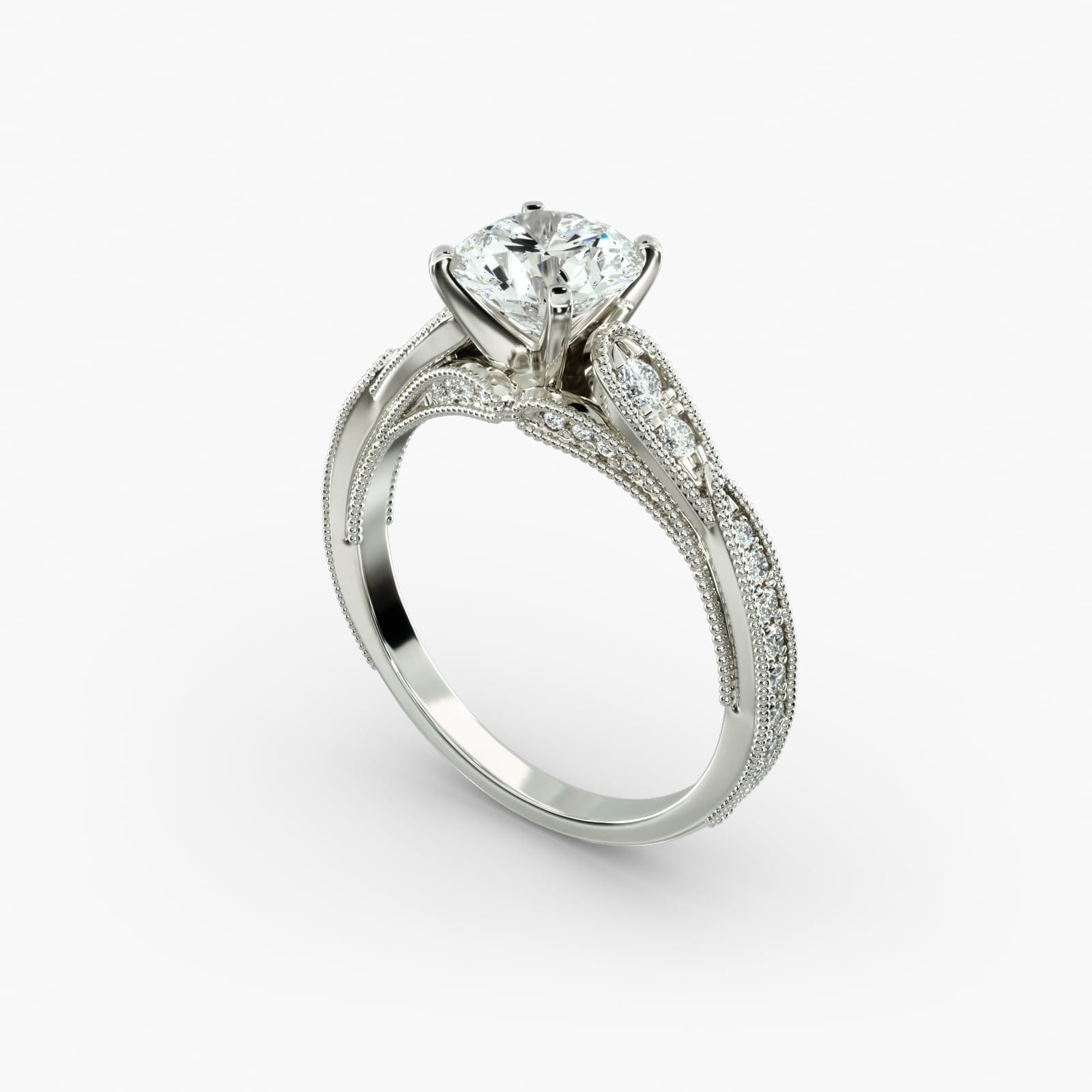 ZAC ZAC POSEN Vintage Milgrain Scalloped Diamond Engagement Ring in 14k White Gold 1 3 ct. tw