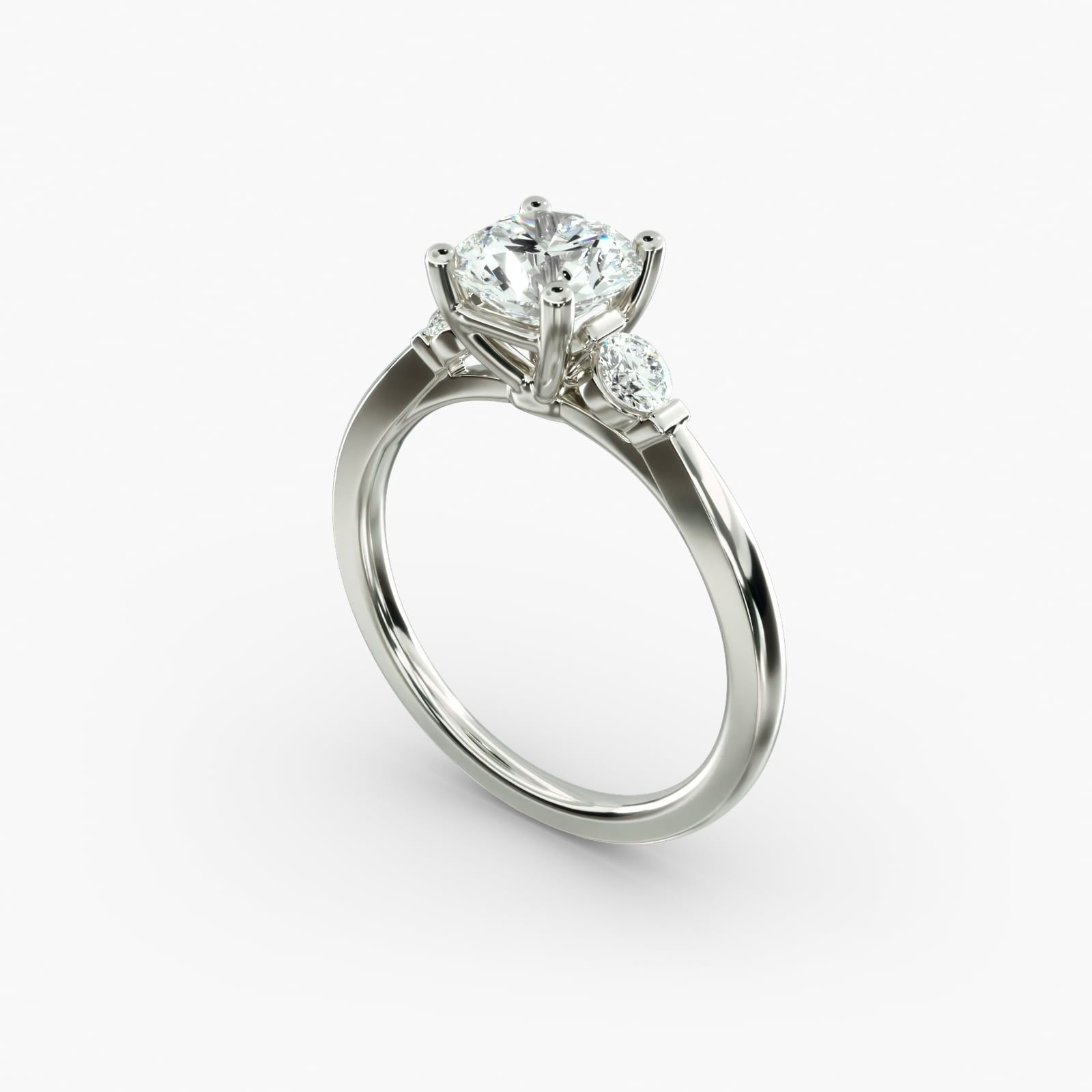 Petite Three Stone Diamond Engagement Ring in 14k White Gold