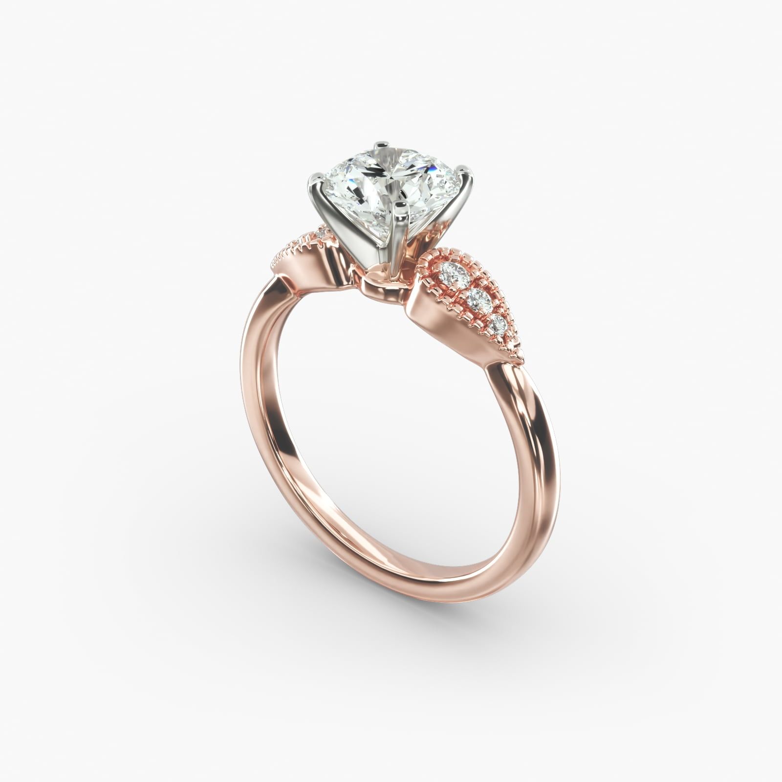 Pear Shaped Diamond Detail Engagement Ring in 14k Rose Gold