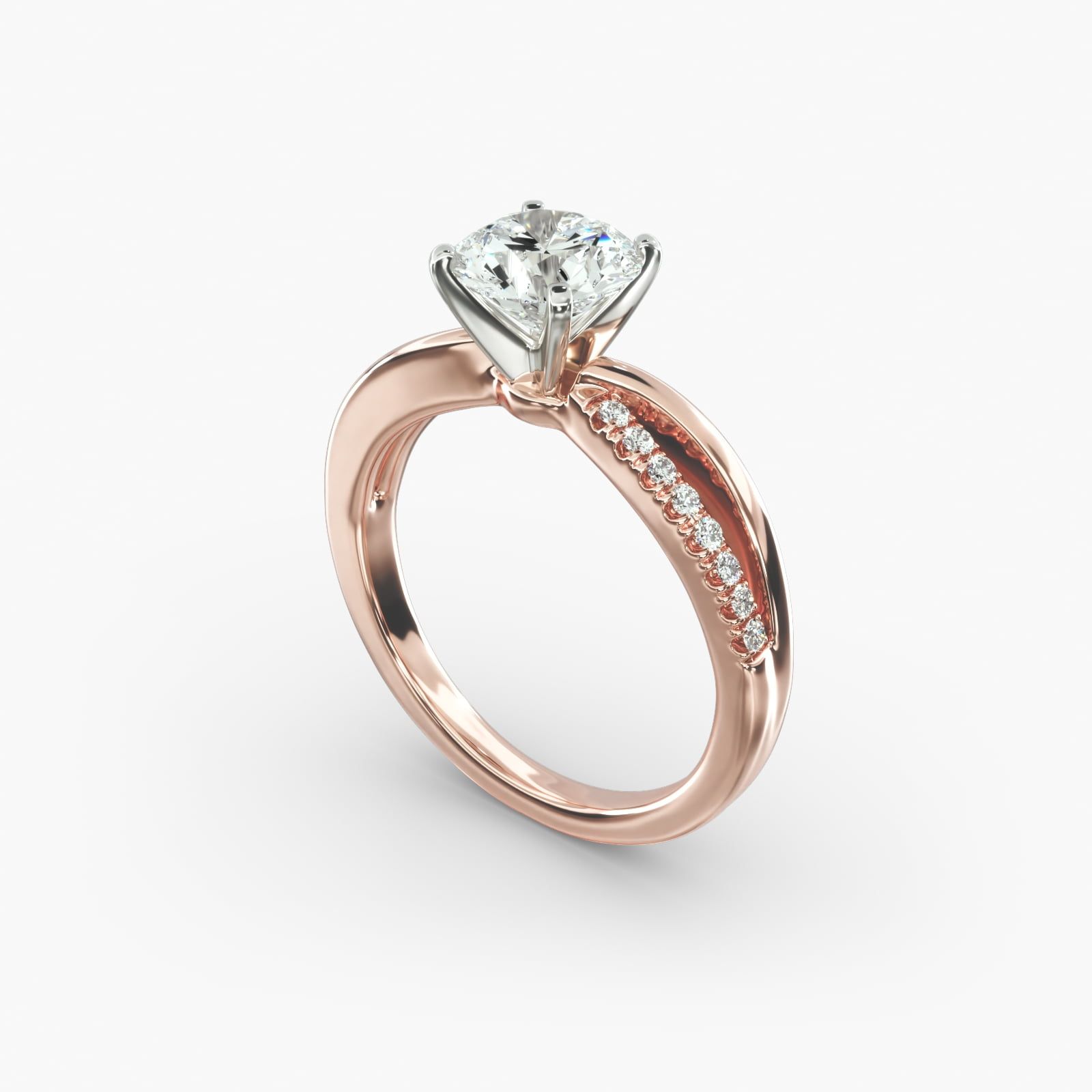 Split Shank Pave and Plain Shank Diamond Engagement Ring in 14k Rose Gold 1 10 ct. tw
