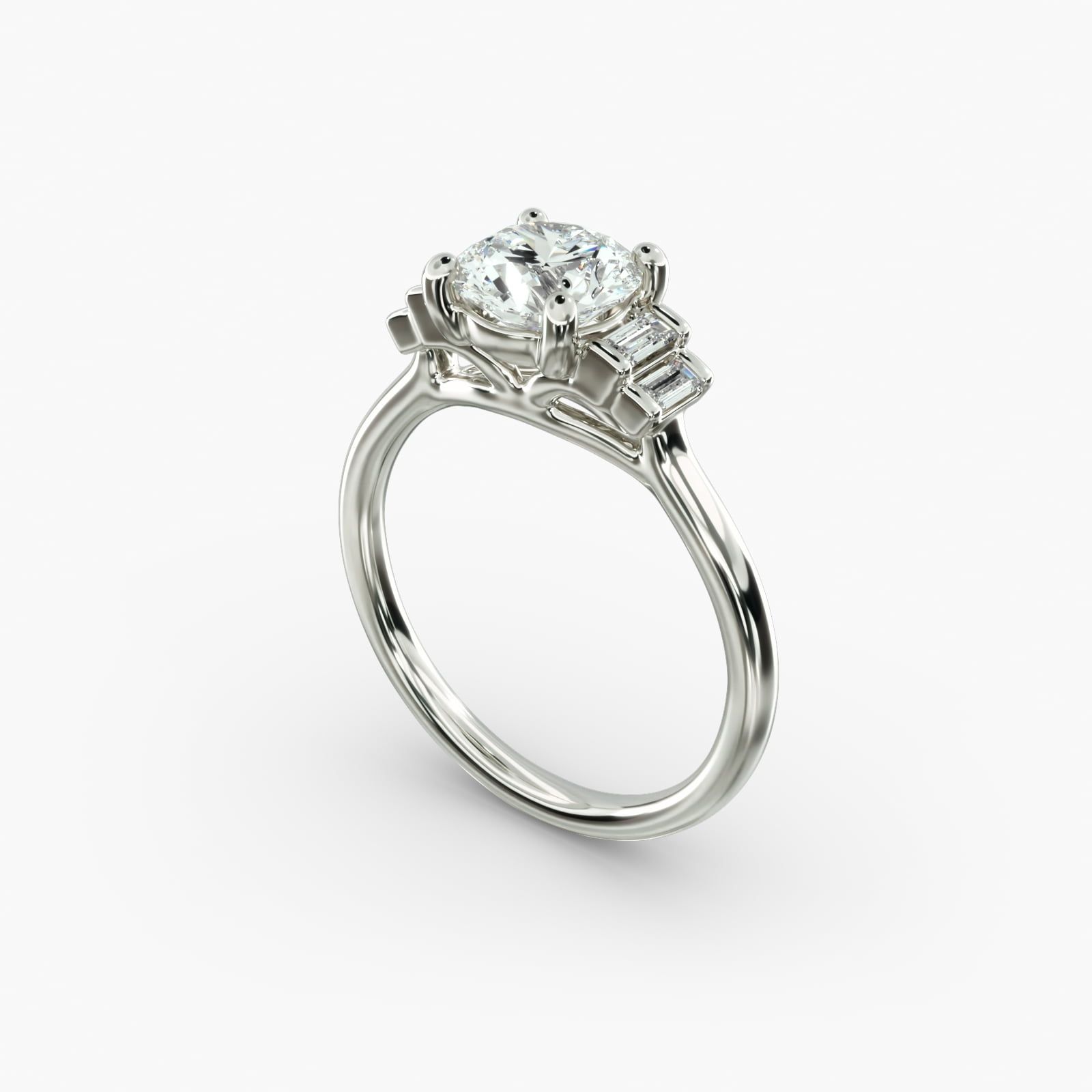 Tiered Baguette Diamond Engagement Ring in 14k White Gold