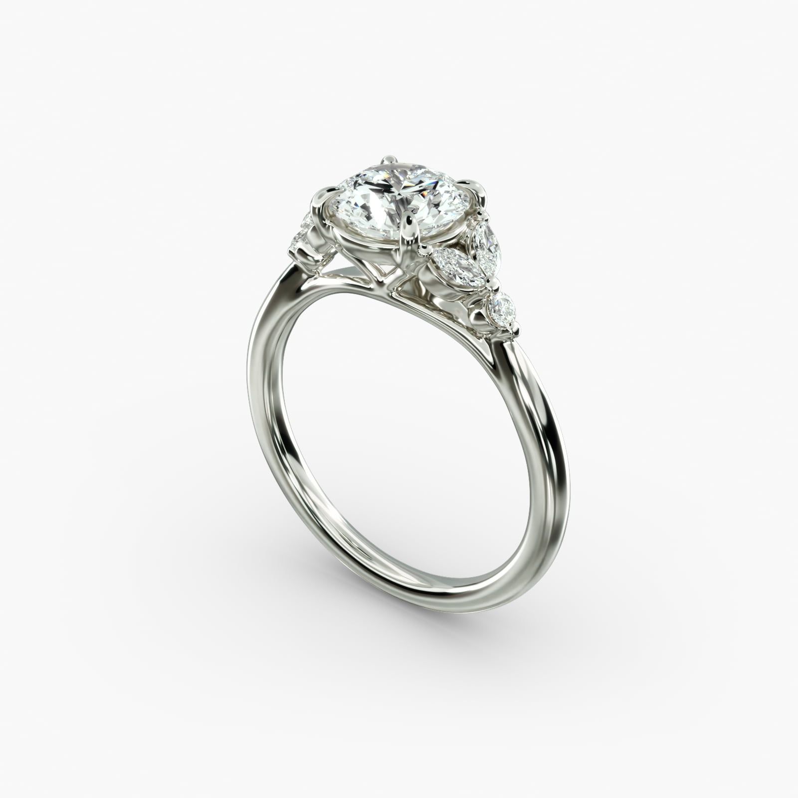Floral Marquise Diamond Engagement Ring in 14k White Gold