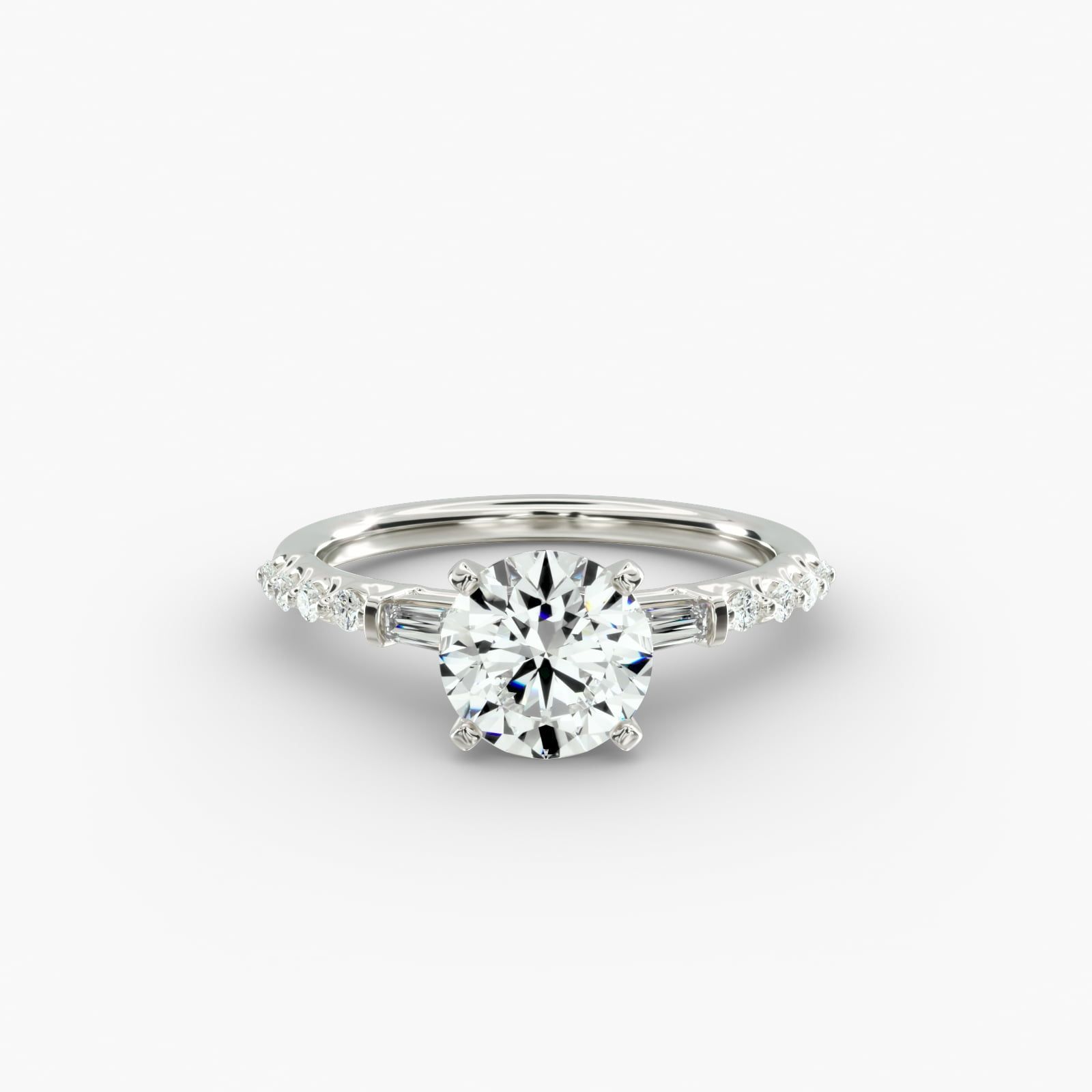Petite Baguette and Floating Round Diamond Engagement Ring in 14k White Gold 1 5 ct. tw