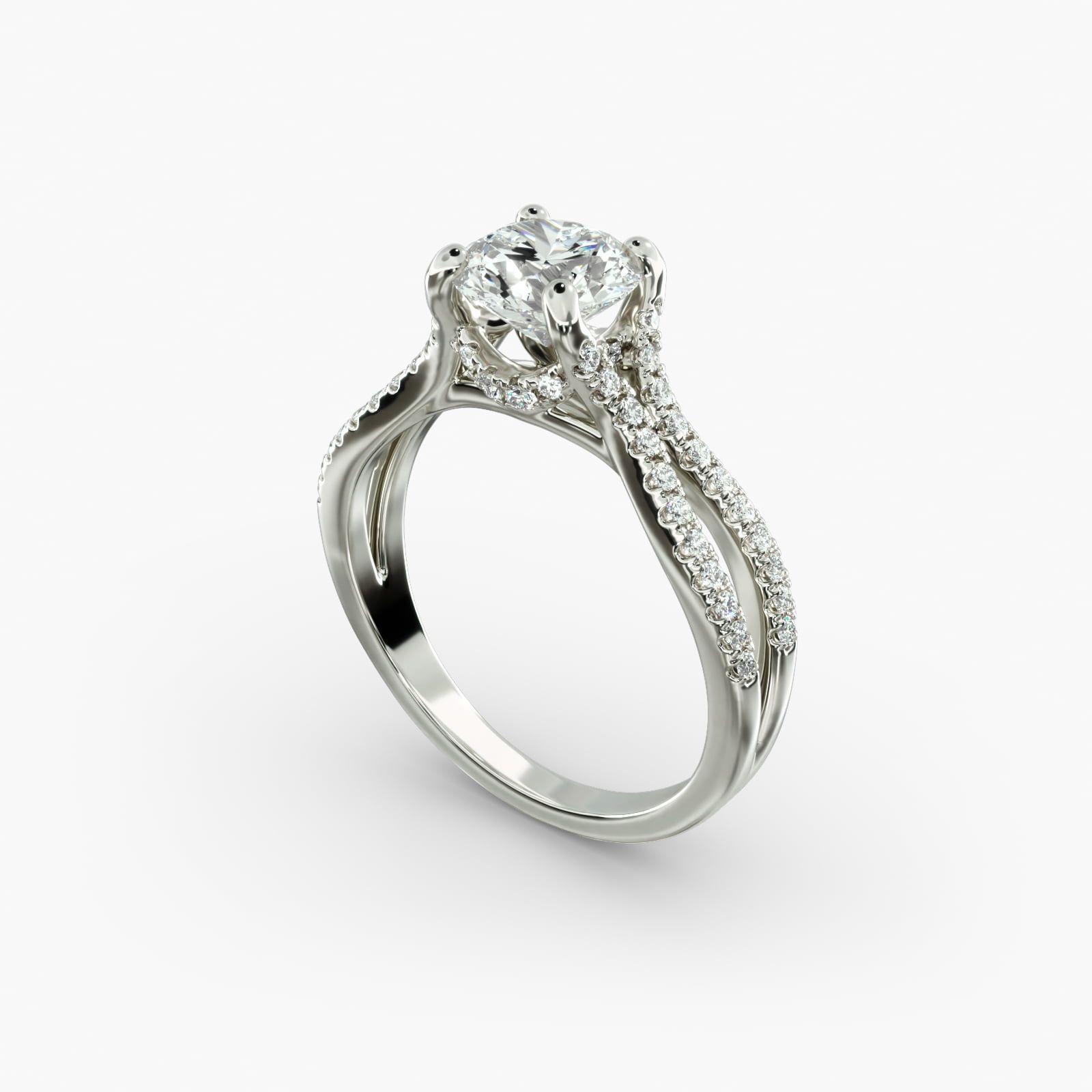 Split Shank Hidden Halo Diamond Engagement Ring in 14k White Gold