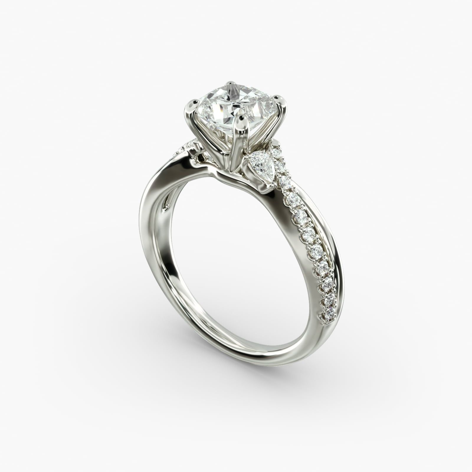 Romantic Diamond Floral Asymmetrical Twist Engagement Ring in 14k White Gold 1 4 ct. tw