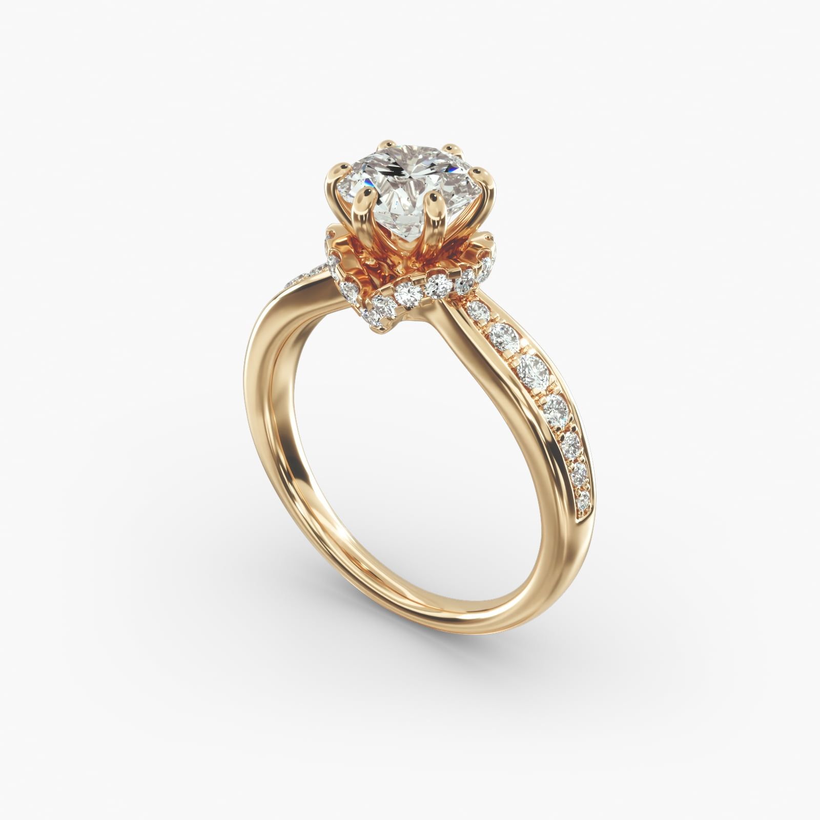 Romantic Six Prong Hidden Halo Diamond Engagement Ring in 18k Yellow Gold 1 5 ct. tw