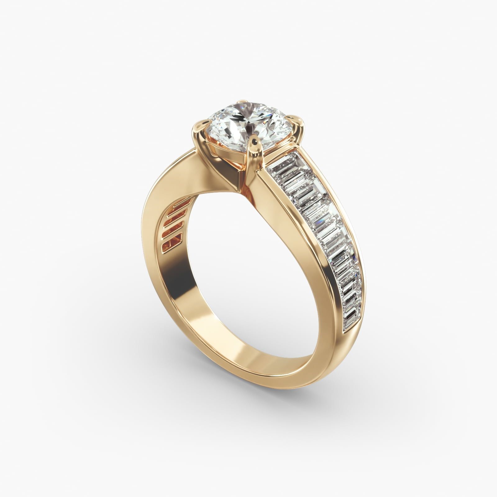 Baguette Channel Diamond Engagement Ring in 14k Yellow Gold