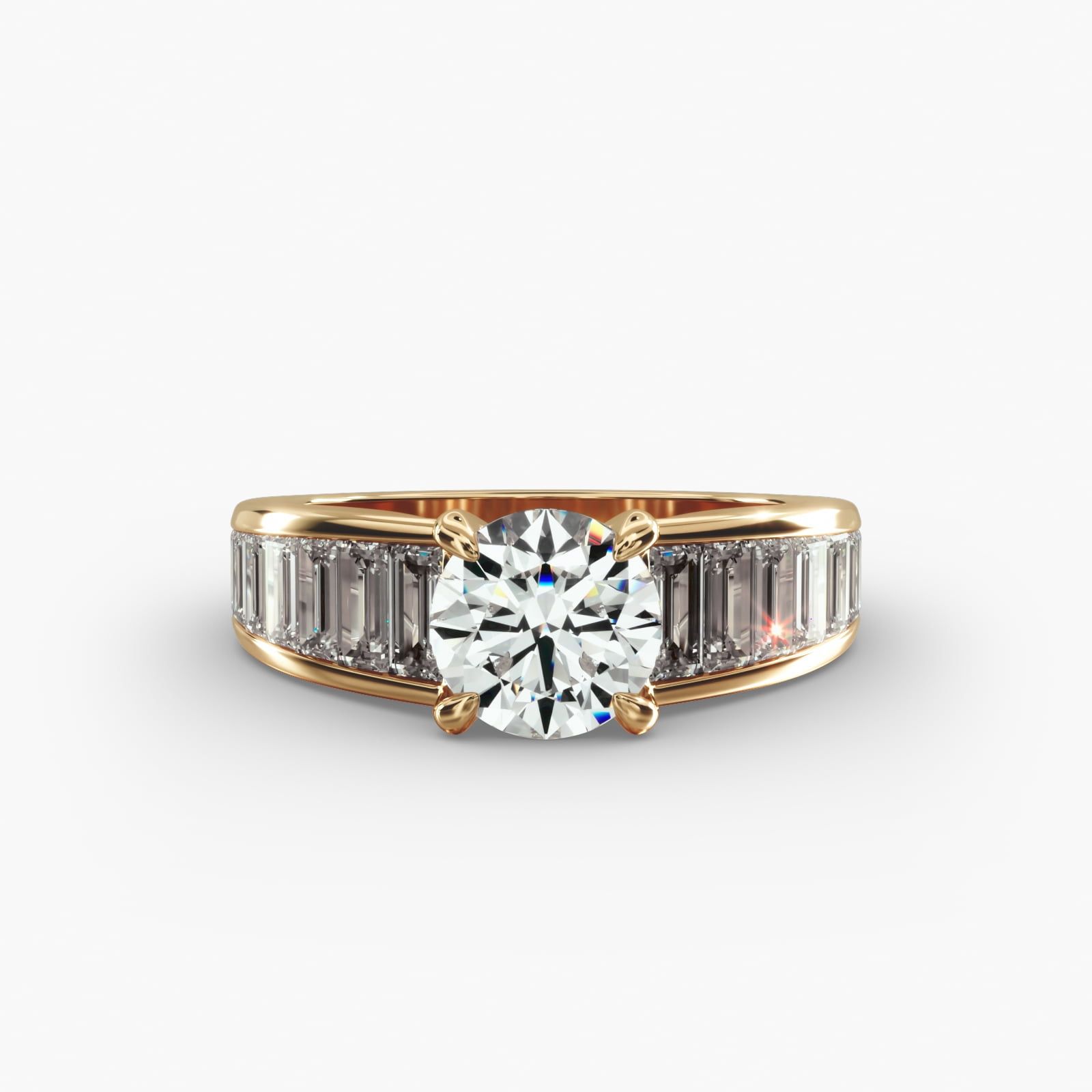 Baguette Channel Diamond Engagement Ring in 14k Yellow Gold