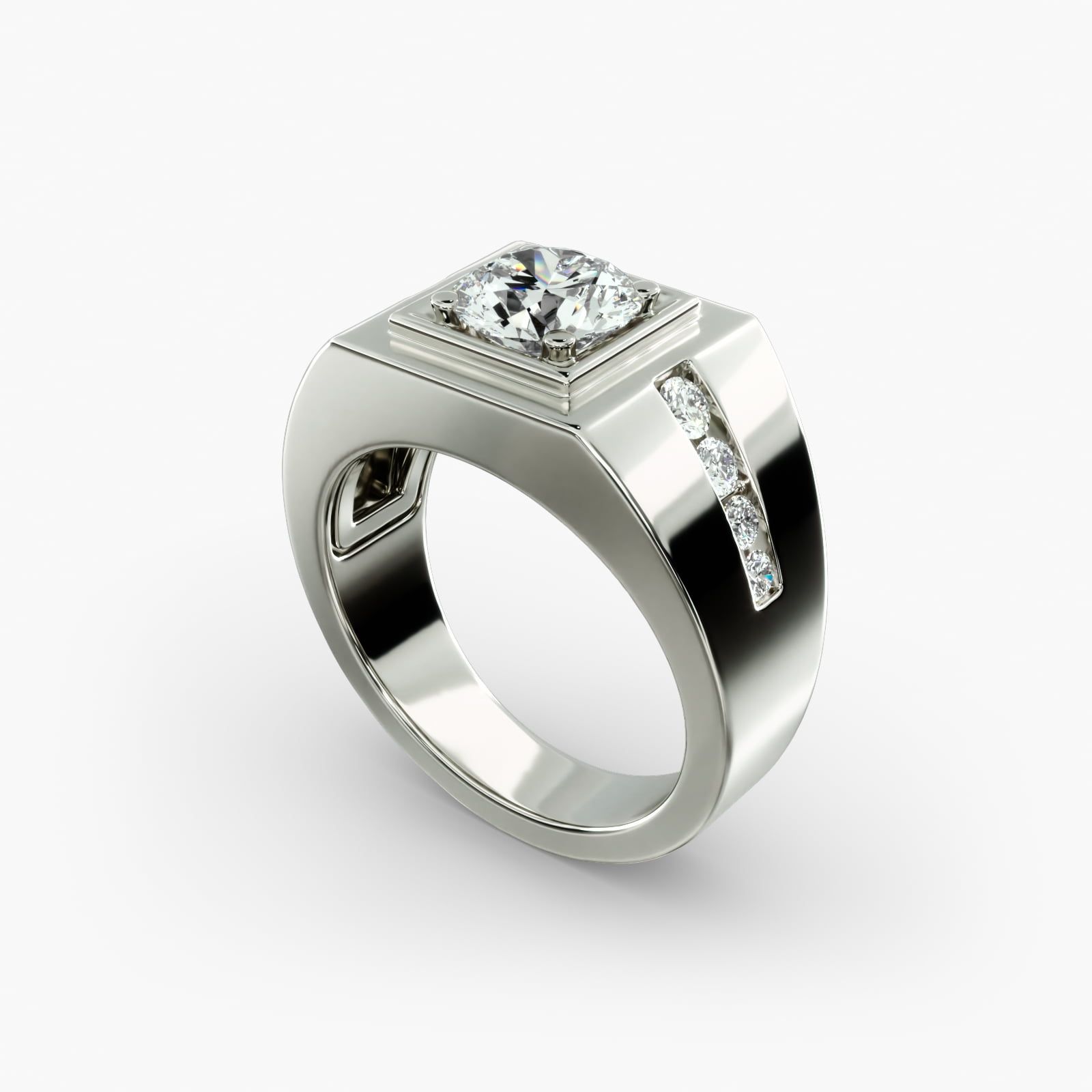 Men s Round Diamond Channel Engagement Ring in 14k White Gold 1 3 ct. tw