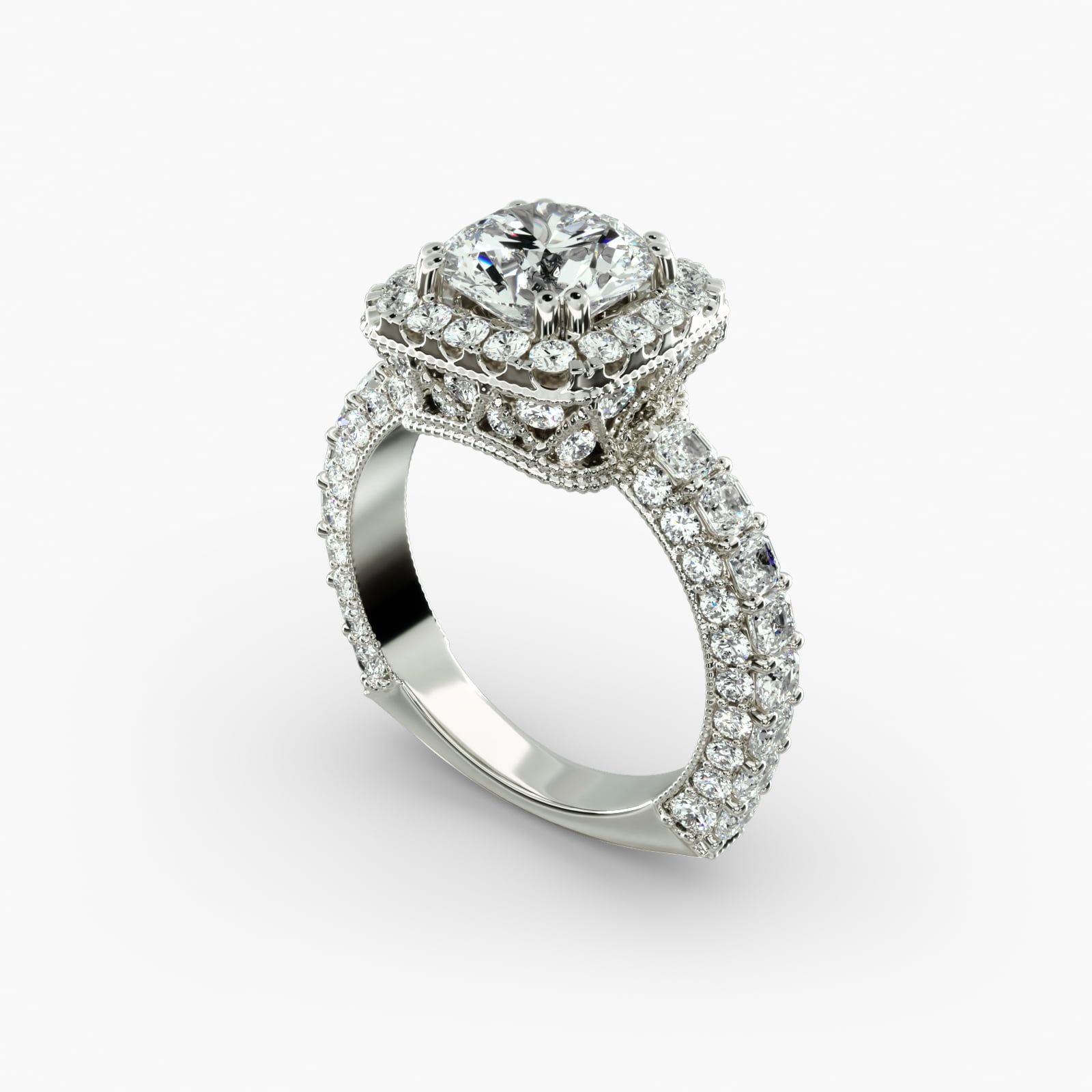 Bella Vaughan for Blue Nile Grandeur Cushion Halo Diamond Engagement Ring in Platinum 2 ct. tw