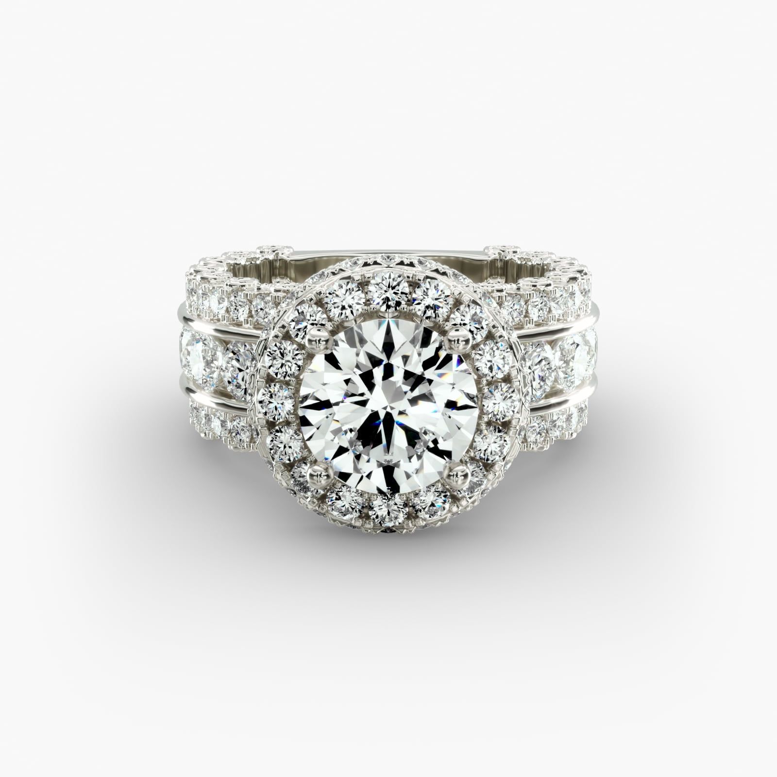 Blue Nile Bella Vaughan for Blue Nile Sophia Triple Row Diamond Rollover Halo in Platinum 2.95 ct. tw. 0.80 H VVS1 Excellent Round Diamond