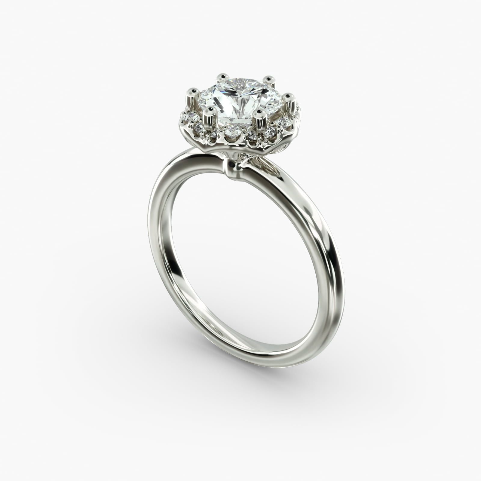 Petite Floral Halo Diamond Engagement Ring in 14k White Gold 1 10 ct. tw