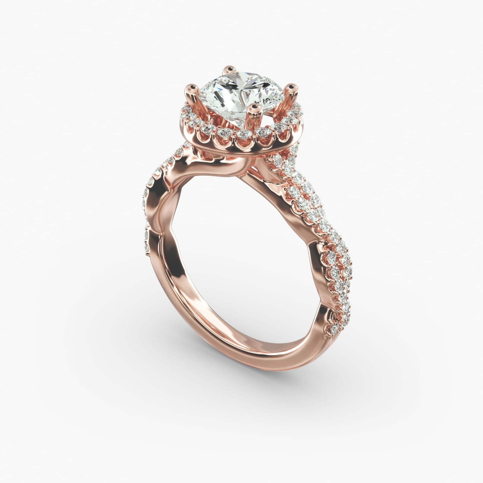 Twisted Band Halo Diamond Engagement Ring in 14k Rose Gold 1 3 ct. tw