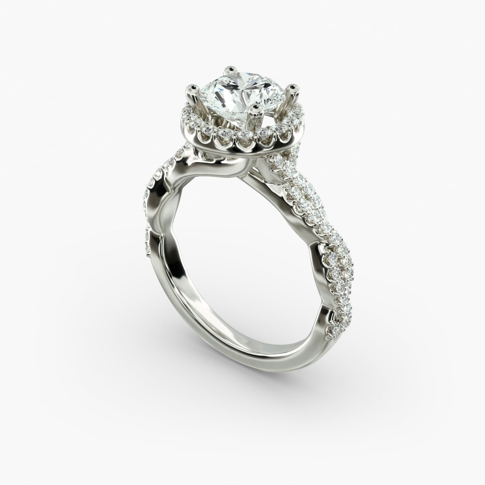 Round halo engagement ring with twisted band online