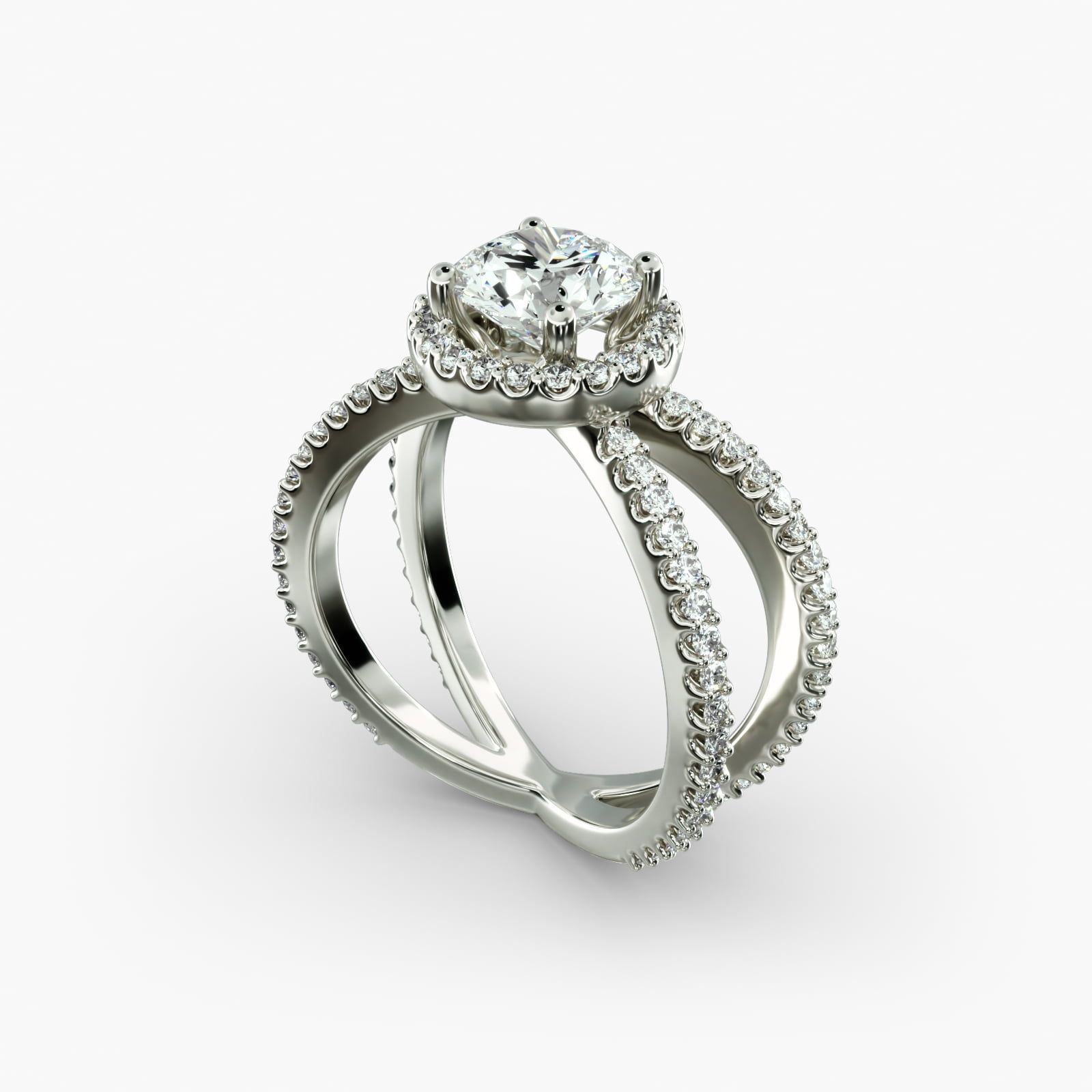 X Split Shank Hidden Halo Diamond Engagement Ring in 14k White Gold 1 2 ct. tw