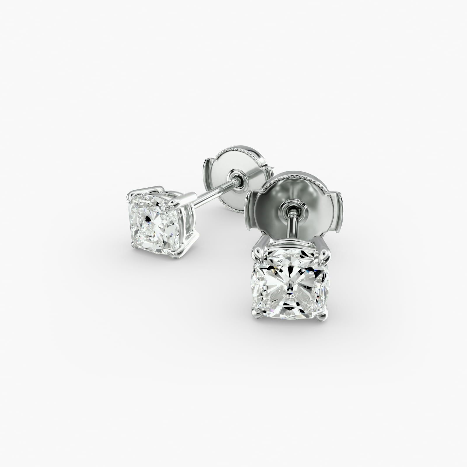 Cushion Cut Diamond Stud Earrings In 14K White Gold Setting