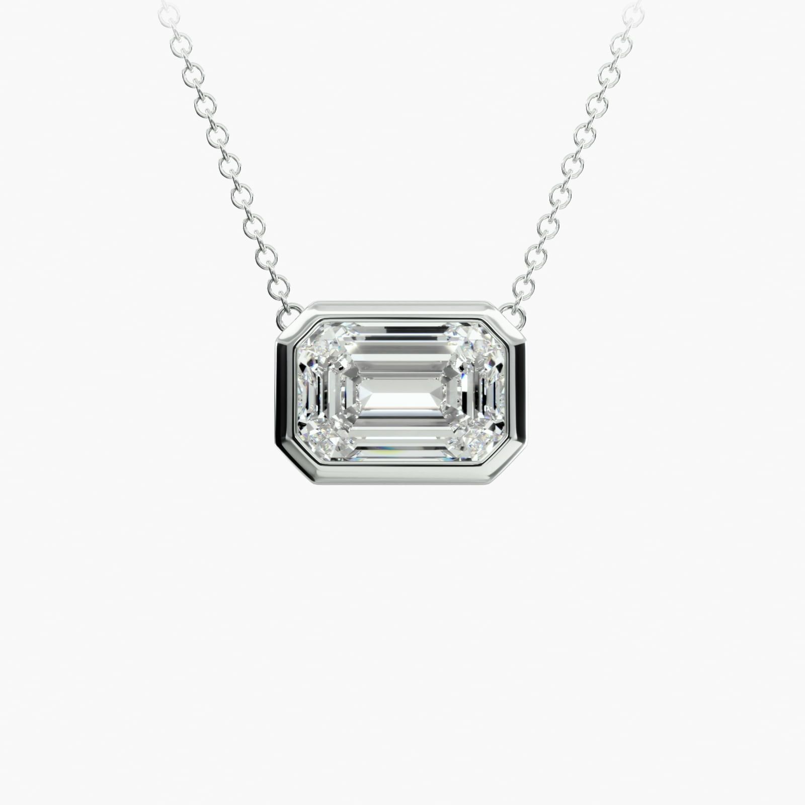Blue Nile East West Emerald Cut Bezel Diamond Pendant Necklace in Platinum Setting