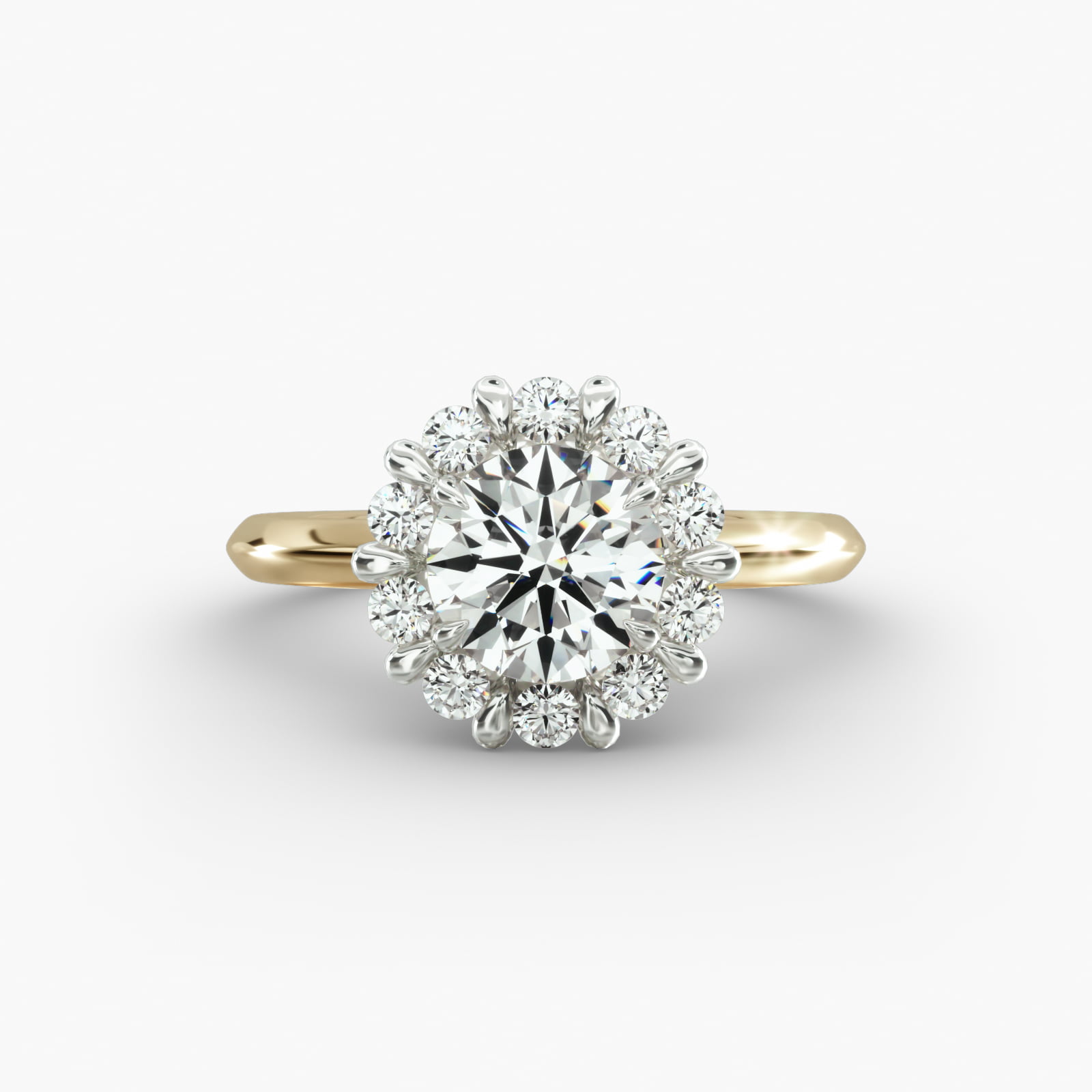 Knife Edge Solitaire Engagement Ring Floral Halo Head