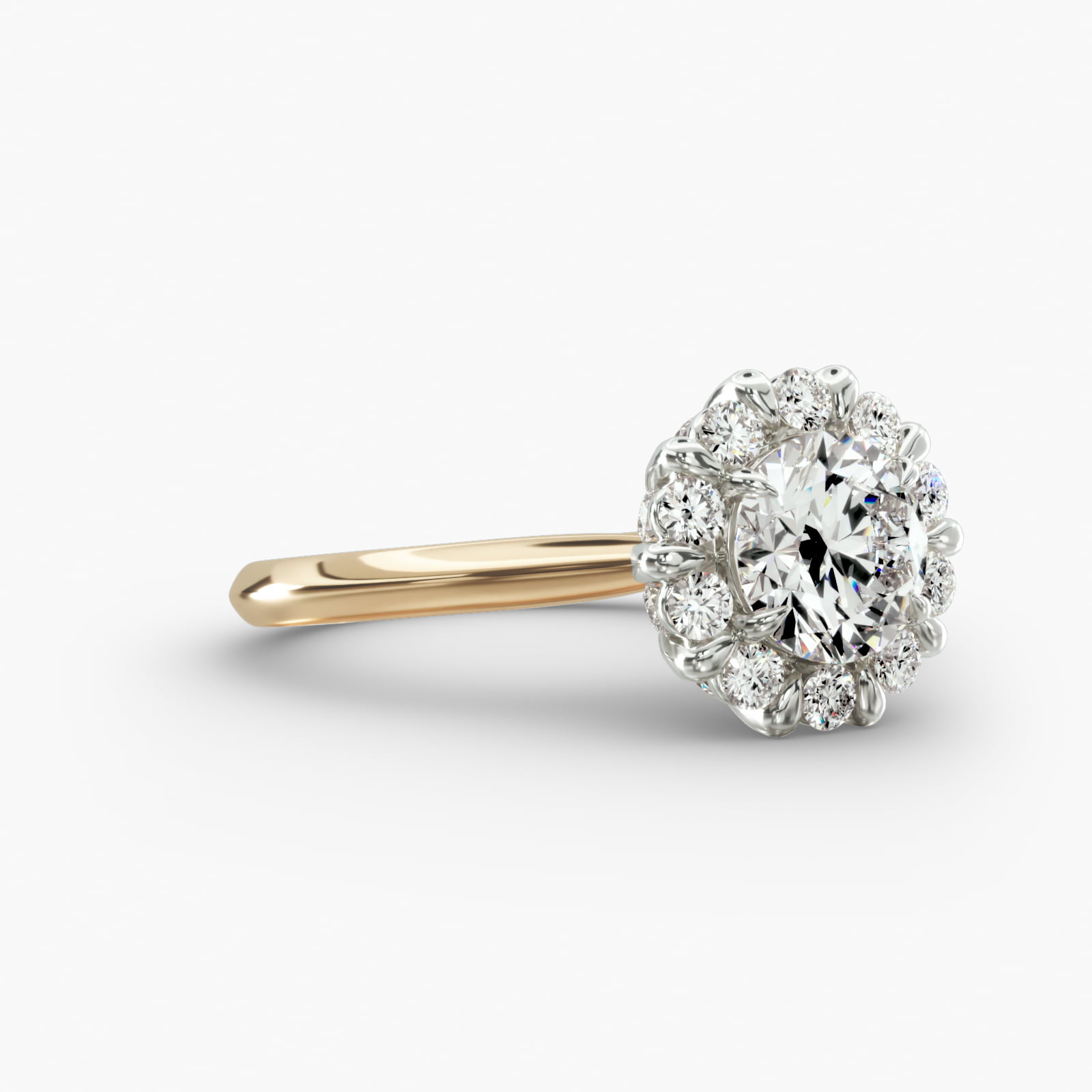 Knife Edge Solitaire Engagement Ring Floral Halo Head