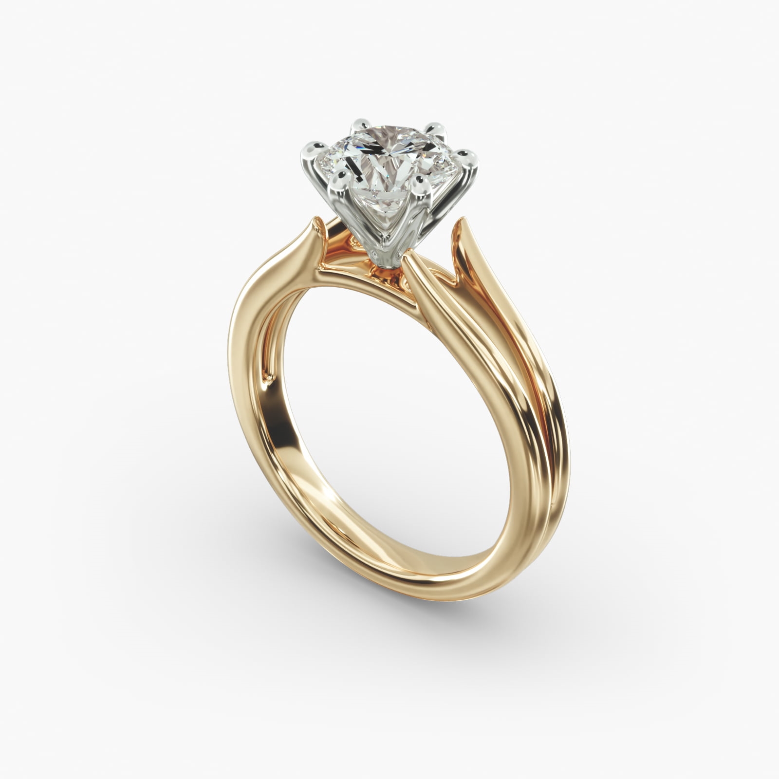 Split Rong's Ring Split Ring Solitaire Engagement Ring 6-Prong Nouveau Head