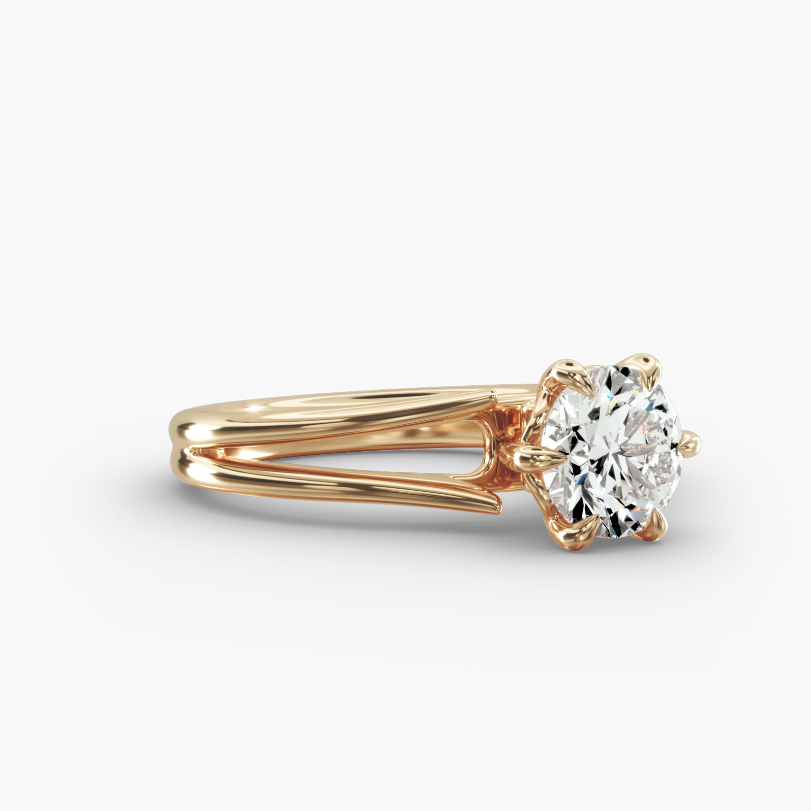 Split Ring Solitaire Engagement Ring 6-Prong Secret Diamond Head