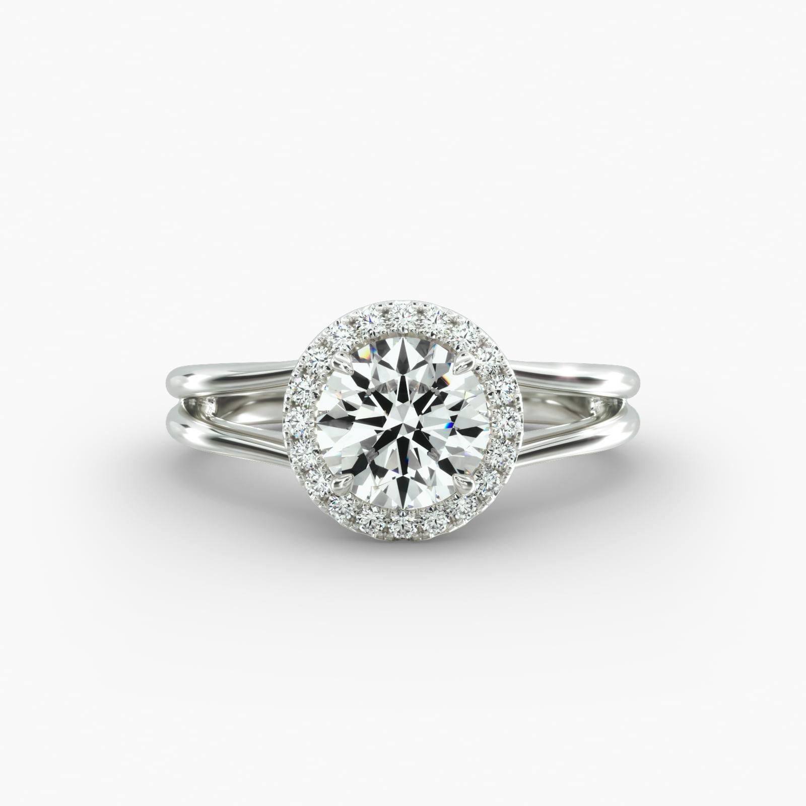 Split Ring Solitaire Engagement Ring Classic Halo Head