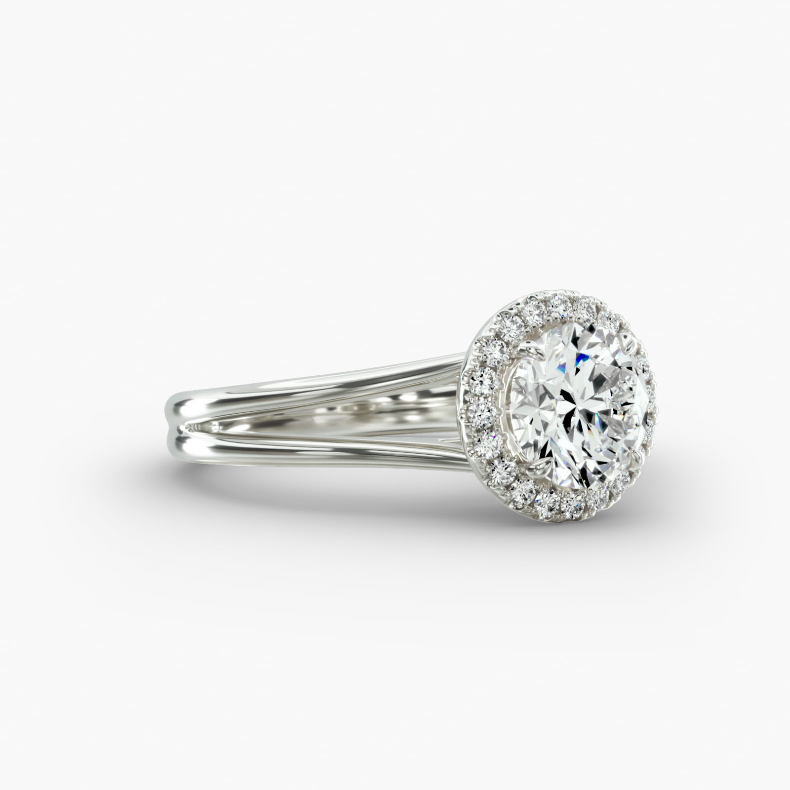 Split Ring Solitaire Engagement Ring Classic Halo Head